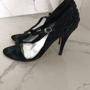 Beautiful black satin beaded heels.